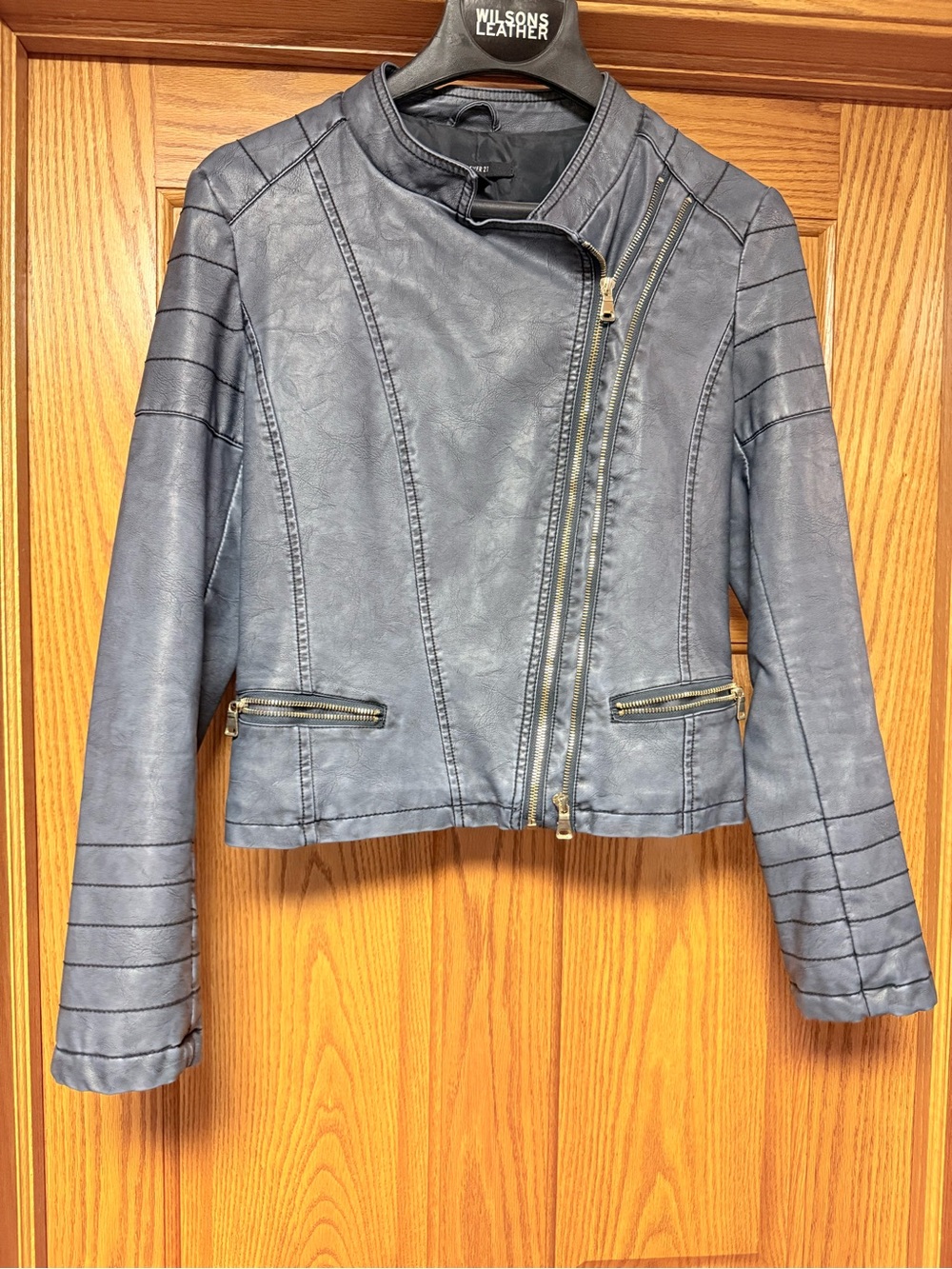 Forever 21 Women's Gray Faux Leather Moto Jacket